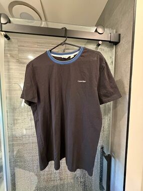 Calvin Klein Black Short Sleeve Tee with Blue Crewneck Trim